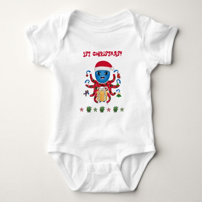 Weihnachtsoctopus Baby Strampler (Vorderseite)