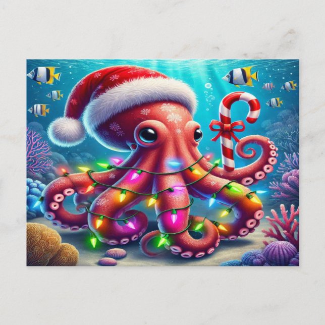Weihnachtsoctopus Feiertagspostkarte (Vorderseite)