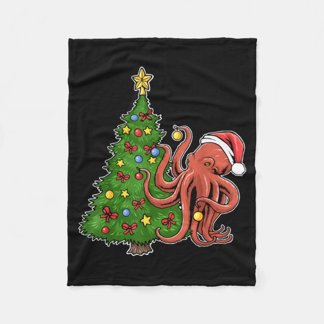 Weihnachtsoctopus Fleecedecke (Vorderseite)