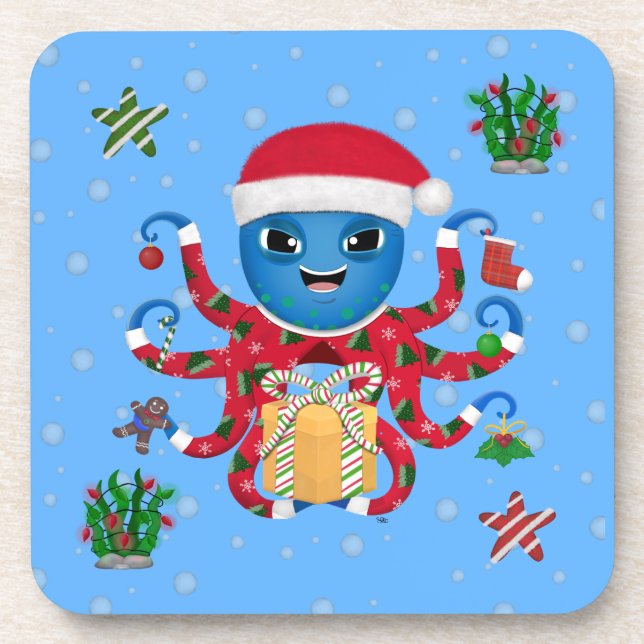 Weihnachtsoctopus Getränkeuntersetzer (Vorderseite)