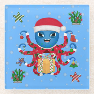 Weihnachtsoctopus Glasuntersetzer