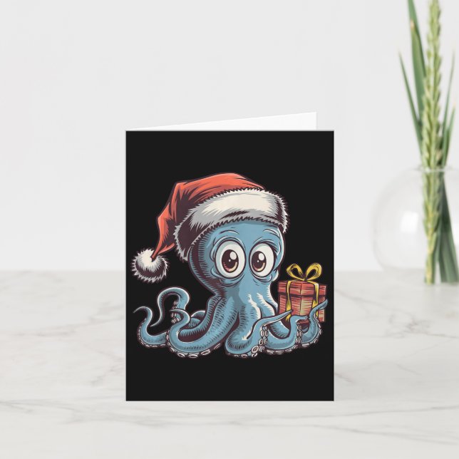 Weihnachtsoctopus mit Weihnachtsmannmütze für Krak Karte (Vorderseite)