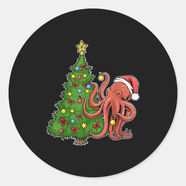 Weihnachtsoctopus Runder Aufkleber (Vorderseite)