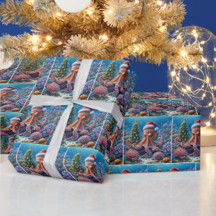 WeihnachtsOktopus mit einer Weihnachtsmannmütze Geschenkpapier