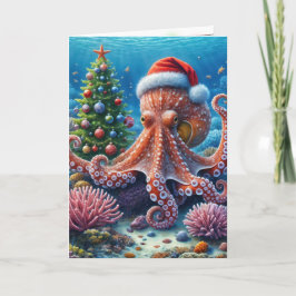 WeihnachtsOktopus mit einer Weihnachtsmannmütze Karte