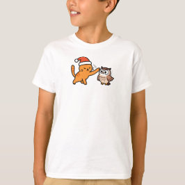 Weihnachtsorange Katze und Eule T-Shirt