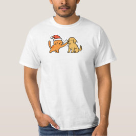 Weihnachtsorange Katze und Golden Retriever T-Shirt
