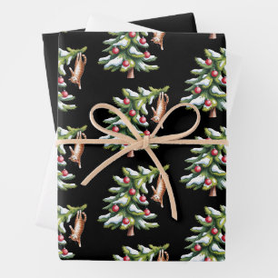 Weihnachtsorange Katzenbaum Katzenliebhaber Famili Geschenkpapier Set