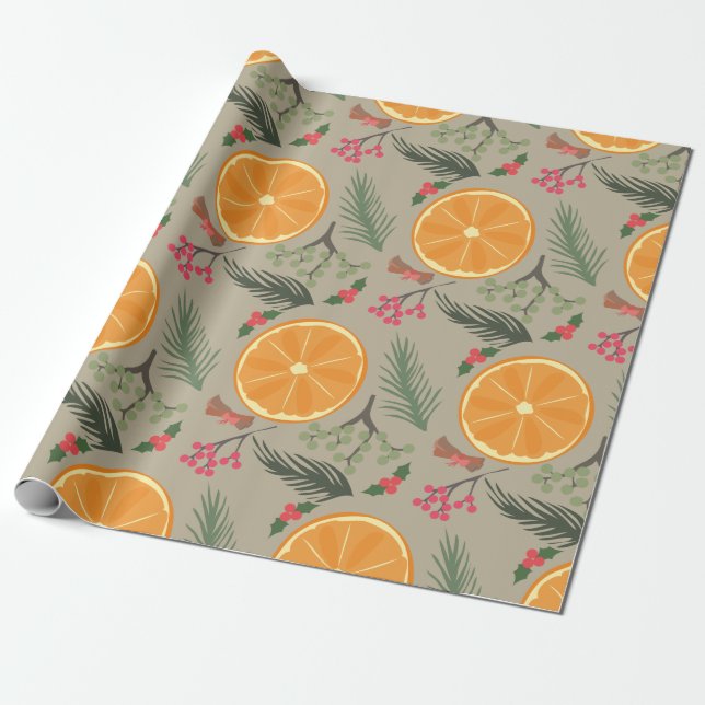 Weihnachtsorange Kranz-Druck Geschenkpapier (Ungerollt)
