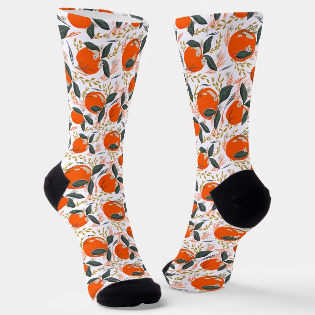 Weihnachtsorangen mit grünen Blätter auf Weiß Socken (Gewinkelt)