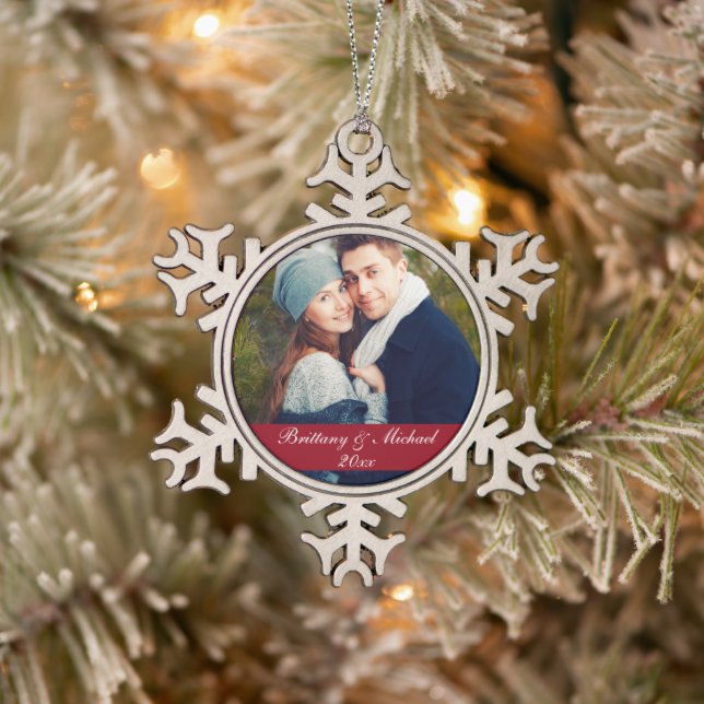 Weihnachtspaar-Foto-Verzierungs-Jahr SF Schneeflocken Zinn-Ornament (Baum)