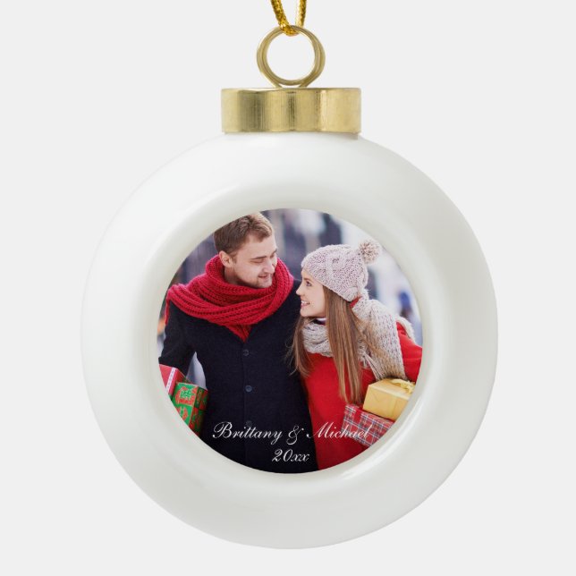 Weihnachtspaar-Foto-Verzierungs-Jahr WSC Keramik Kugel-Ornament (Vorderseite)