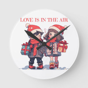 Weihnachtspaar - Liebe liegt in der Luft Runde Wanduhr
