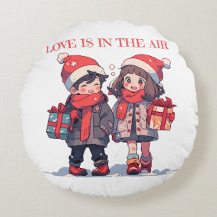 Weihnachtspaar - Liebe liegt in der Luft Rundes Kissen