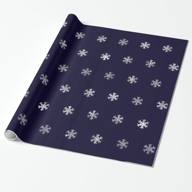 WeihnachtsPackpapier mit silbernen Schneeflocken Geschenkpapier (Ungerollt)