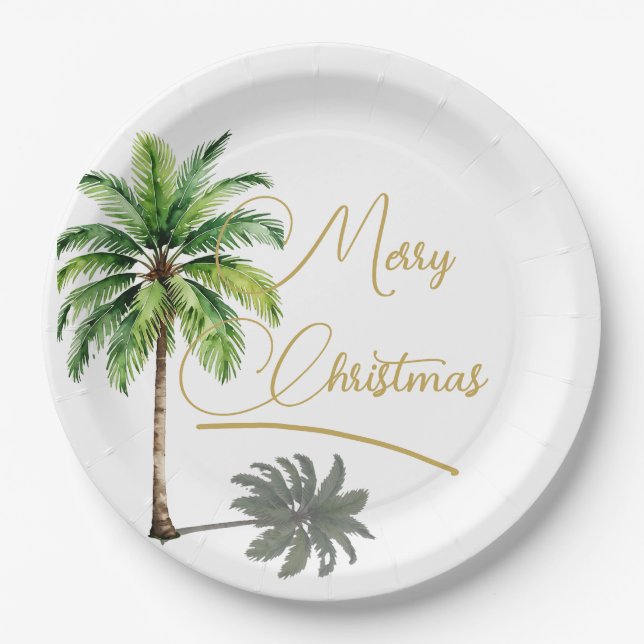 Weihnachtspalm Elegant Gold Merry Pappteller (Vorderseite)
