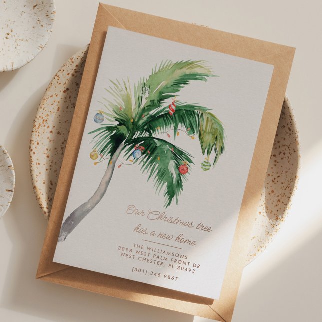 Weihnachtspalme Familienfeier Folien Feiertagskarte (Palm Tree Coastal Christmas Family Moving Announcement )
