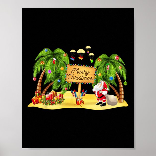 Weihnachtspalme Tropische Xmas Kokosbeleuchtung P Poster (Vorne)