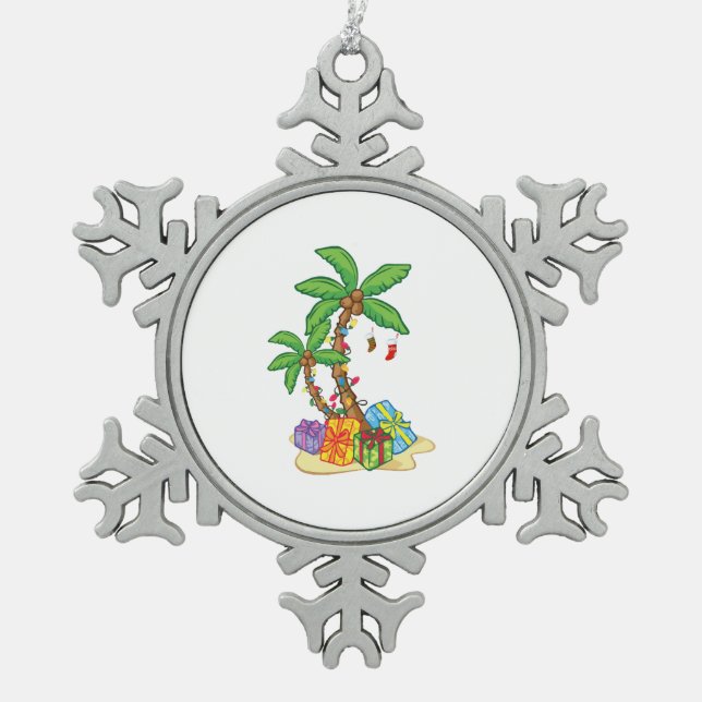 Weihnachtspalme tropische Xmas Kokospalmen Lichter Schneeflocken Zinn-Ornament (Vorderseite)