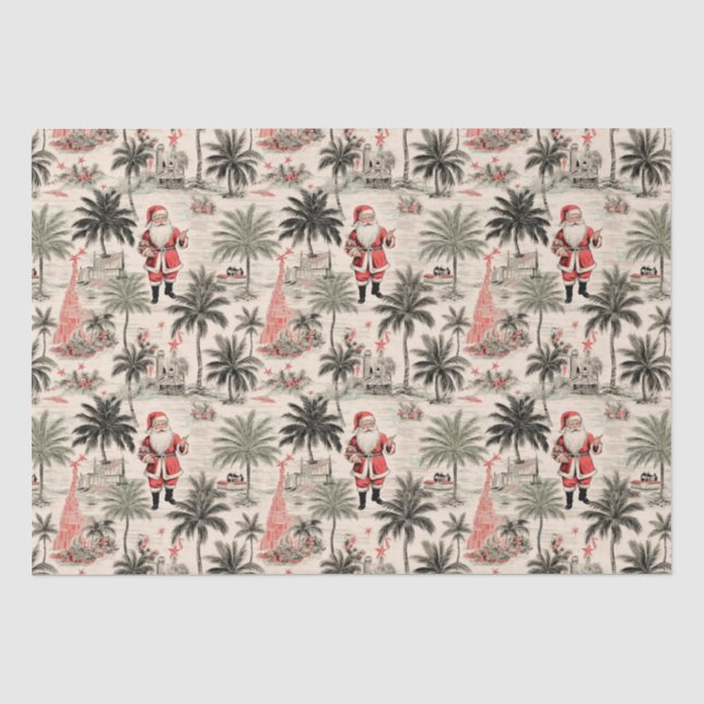 Weihnachtspalme und Santa Tropical Retro Seidenpapier (Vorderseite)