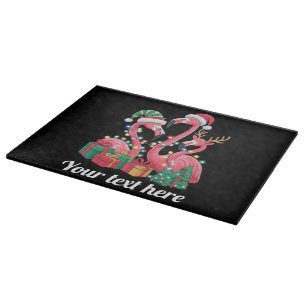 Weihnachtspalmen-Flamingo personalisierte Weihnach Schneidebrett