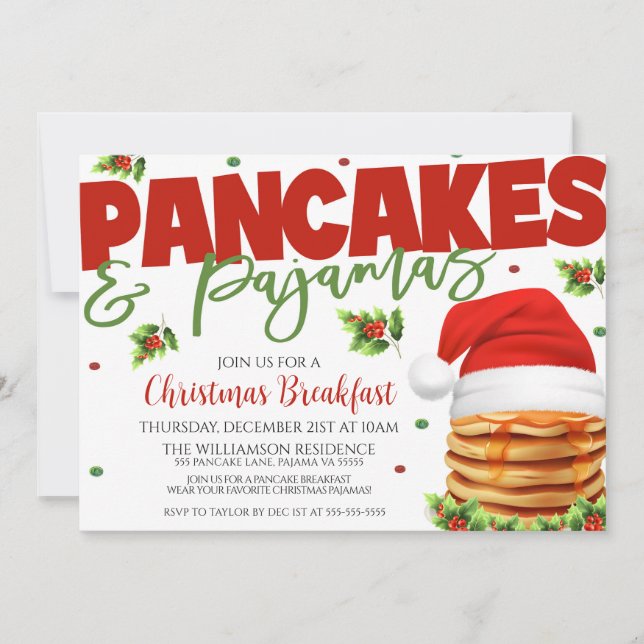 Weihnachtspancakes und Pajamas Party Einladung (Vorderseite)
