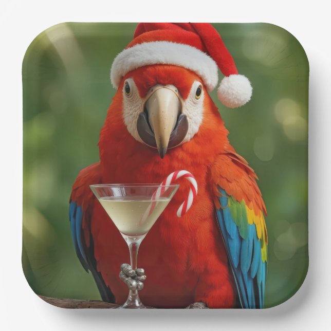 Weihnachtspapagei mit Cocktail Pappteller (Vorderseite)