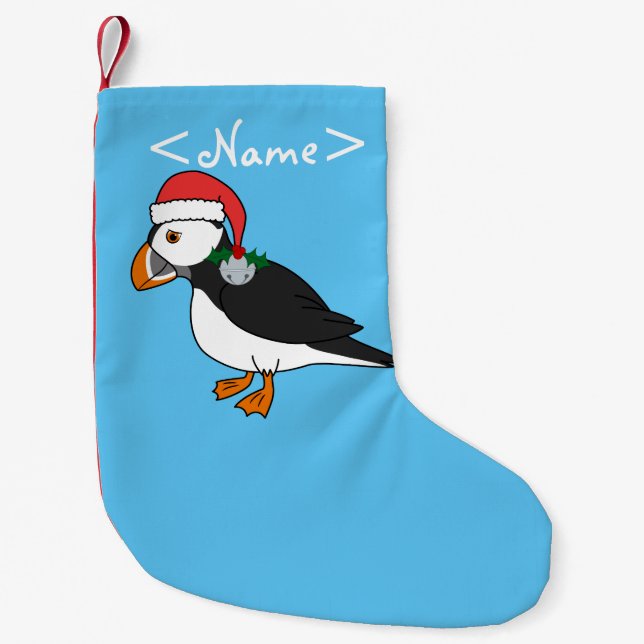 WeihnachtsPapageientaucher mit Red Hat u. Kleiner Weihnachtsstrumpf (Vorderseite)