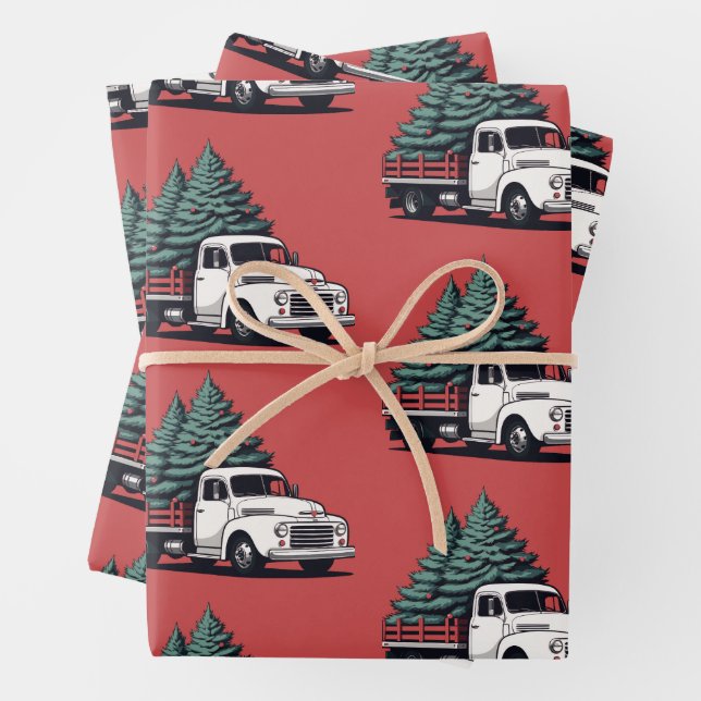 Weihnachtspapier | Baum-LKW-Muster Geschenkpapier Set (Beispiel)