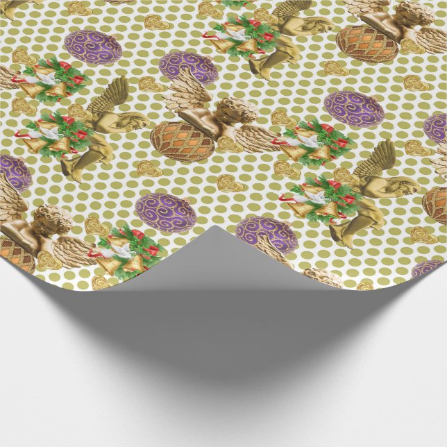 Weihnachtspapier Gold Engel Lila Balls Geschenkpapier (Ecke)