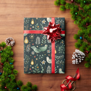 Weihnachtspapier mit grünen Vögeln Geschenkpapier