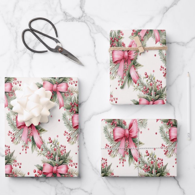 Weihnachtspapier mit rosa Bögen Geschenkpapier Set (Vorderseite)
