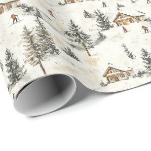 Weihnachtspapier mit Vintager Skihütte Geschenkpapier