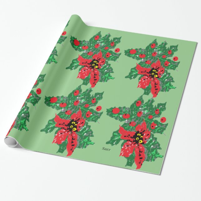 Weihnachtspapier : POINSETTIAS Geschenkpapier (Ungerollt)