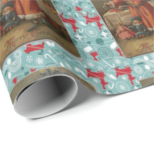 Weihnachtspapier Santa, Vintage Geschenkpapier