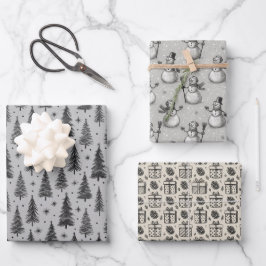 Weihnachtspapier-Set mit 3 Designs Geschenkpapier Set