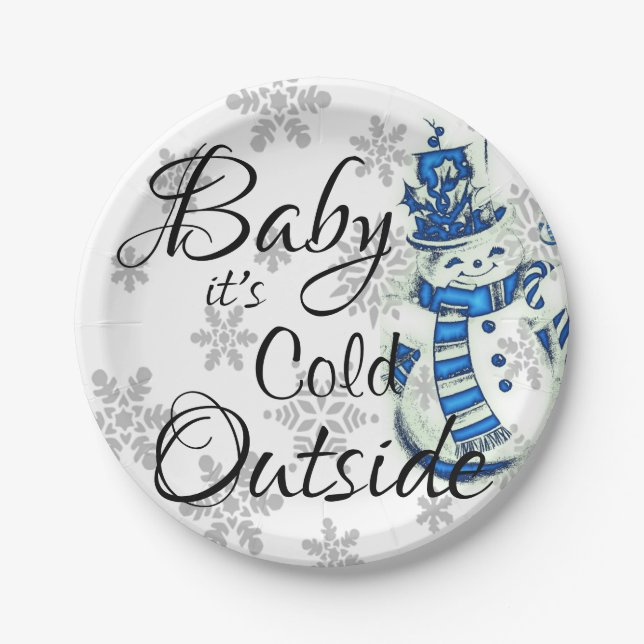 Weihnachtspapier-Teller, Baby, es ist kalt draußen Pappteller (Vorderseite)