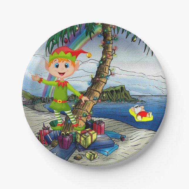 Weihnachtspapier-Teller, Elf Pappteller (Vorderseite)