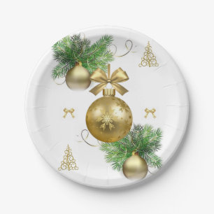 Weihnachtspapier-Teller, Goldbälle Pappteller