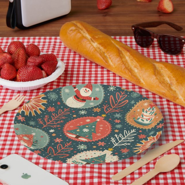 Weihnachtspapier-Teller Pappteller (Picknick)