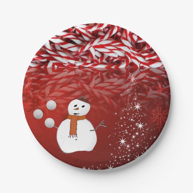 Weihnachtspapier-Teller, Snowman, Candy Cane Pappteller (Vorderseite)