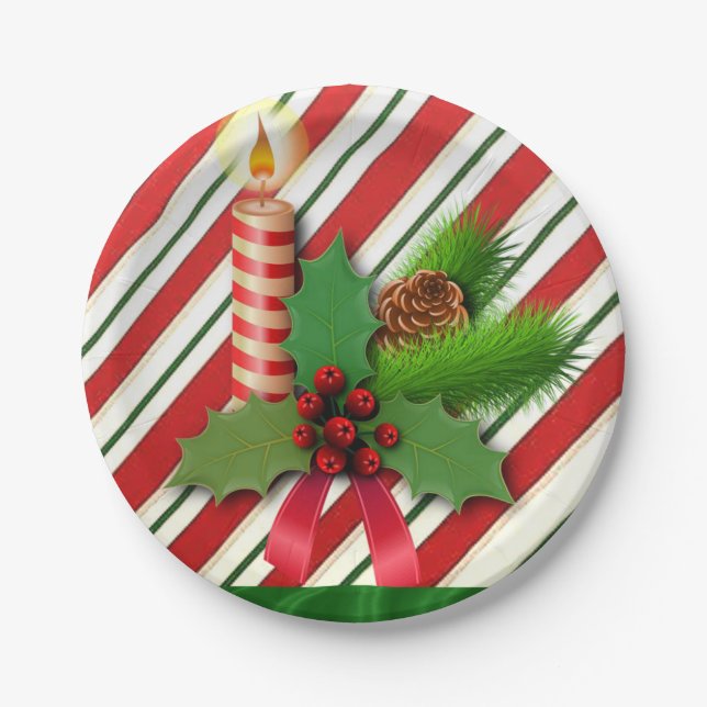 Weihnachtspapier-Teller, Weihnachtskerze Pappteller (Vorderseite)