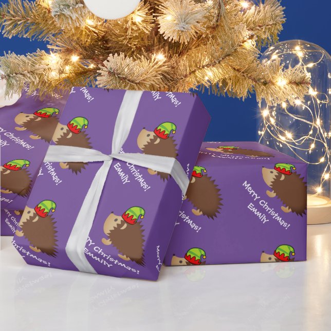 Weihnachtspapier von niedlichen Igel-Elf-Kindern Geschenkpapier (Feiertage)