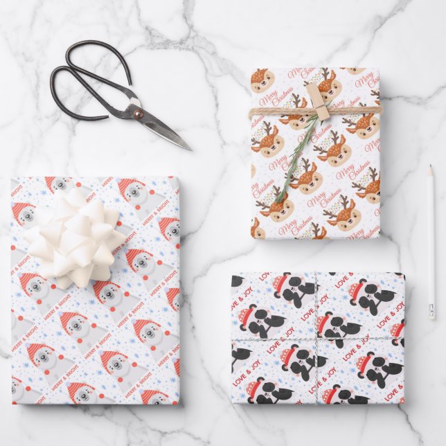 Weihnachtspapierblätter Geschenkpapier Set (Vorderseite)