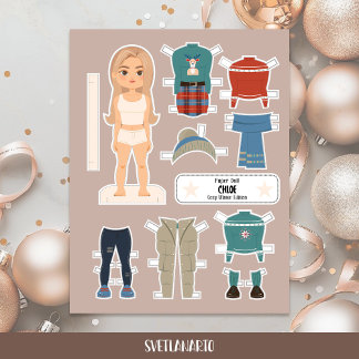 Weihnachtspapierpuppe blonde Mädchen Winter-Outfit