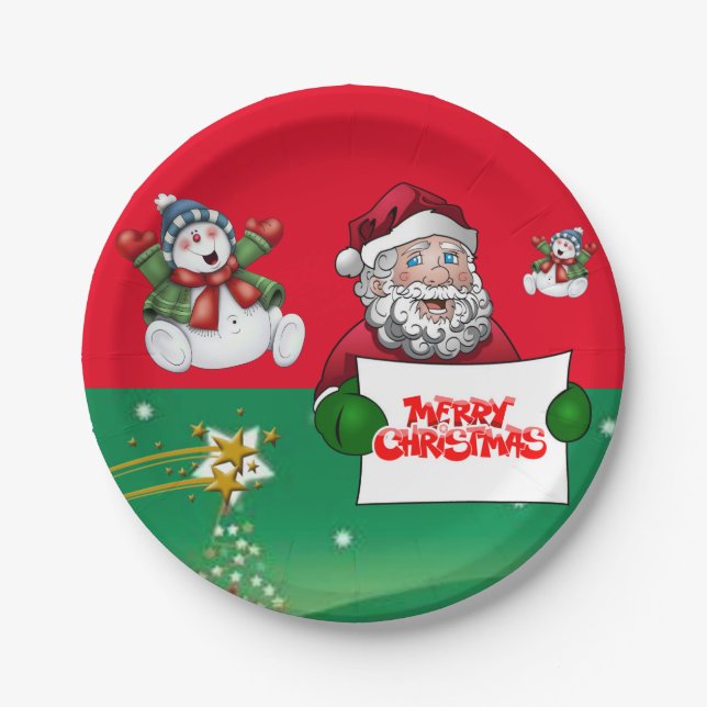 Weihnachtspapierteller, Schneemann Pappteller (Vorderseite)