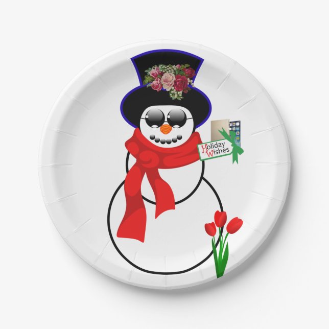 Weihnachtspapierteller, Schneemann Pappteller (Vorderseite)