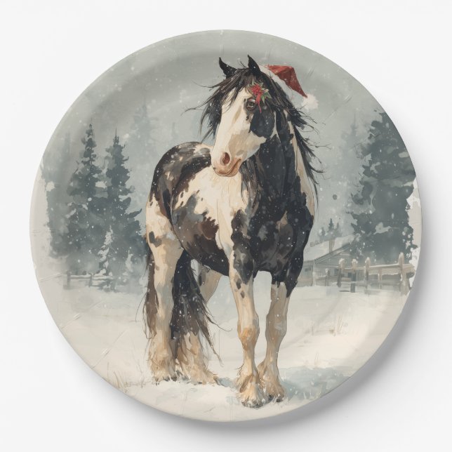 Weihnachtspapierteller / Schöne Paint Horse  Pappteller (Vorderseite)