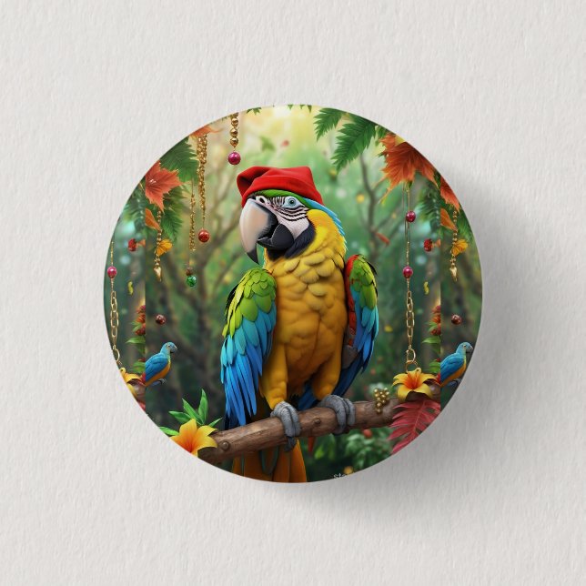 Weihnachtsparrot als Weihnachtsmann-76349 Button (Vorderseite)