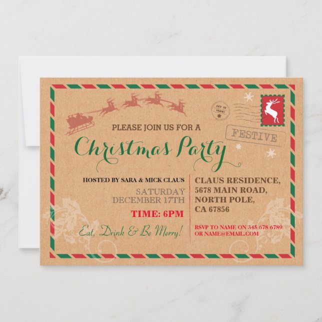 WeihnachtsParty-Abendessen-Postpostkarte laden ein Einladung (Vorderseite)